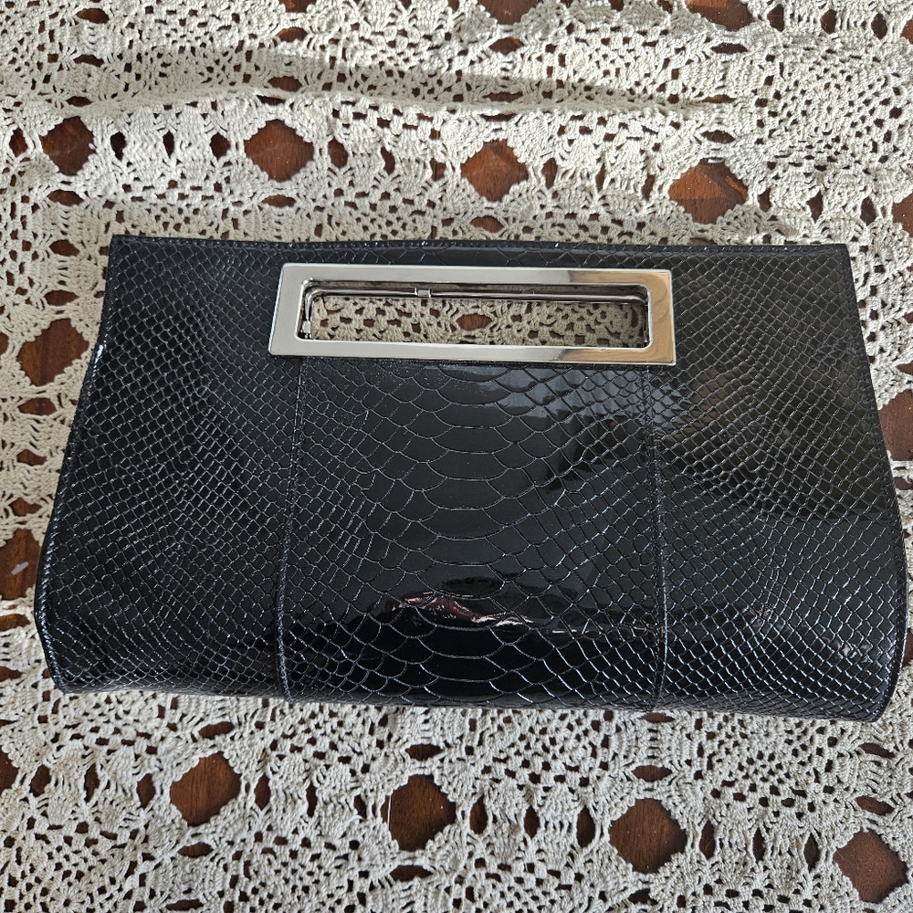 Black/silver hardware clutch bag